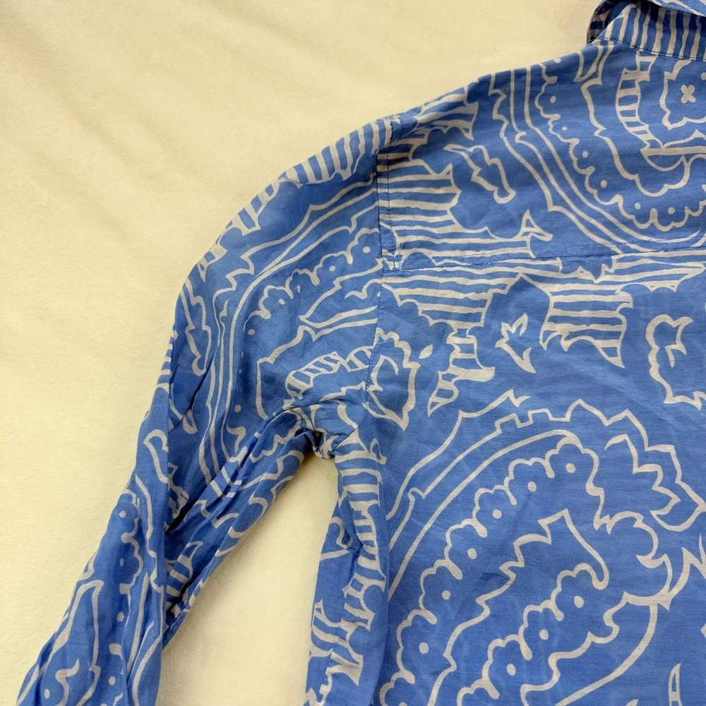 J. Crew‎ Womens Blue White Paisley Cotton Silk Button Down Shirt Size 000